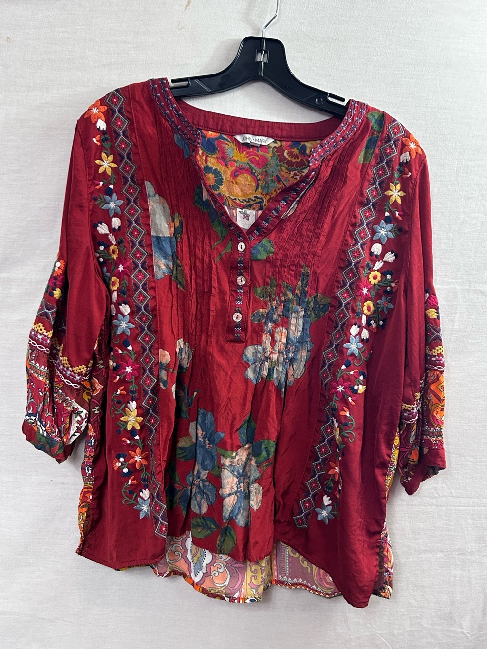 John Mark embroidered multi-patch tunic top in red